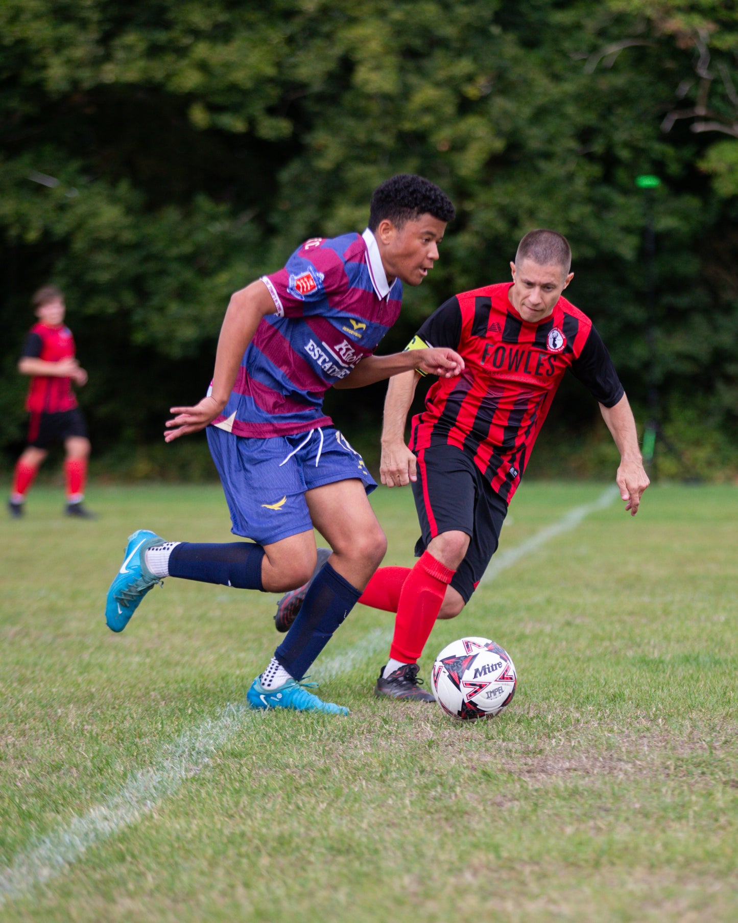 Feltham Town FC 2025/26 Away Shirt – Burgundy & Navy Hoops