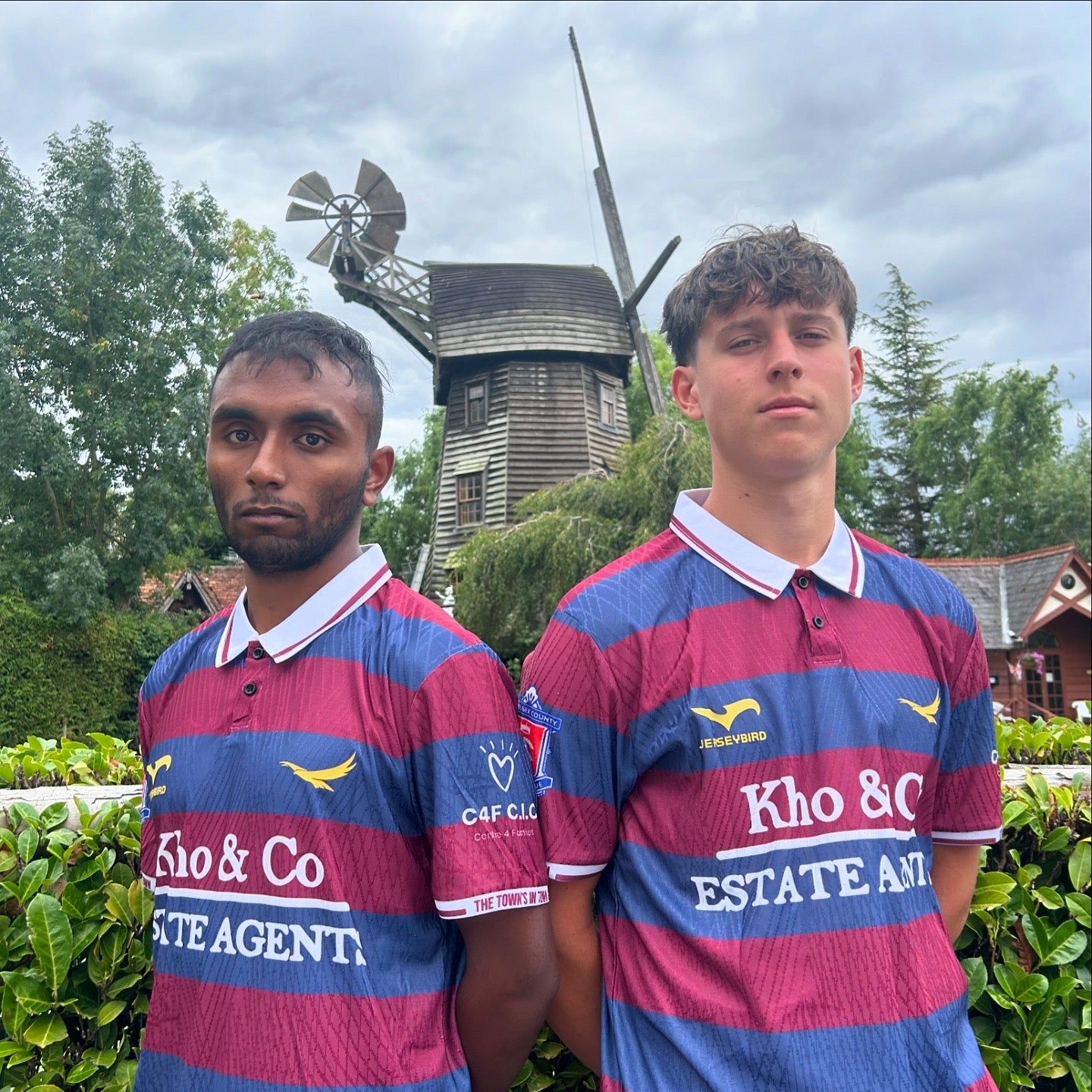 Feltham Town FC 2025/26 Away Shirt – Burgundy & Navy Hoops