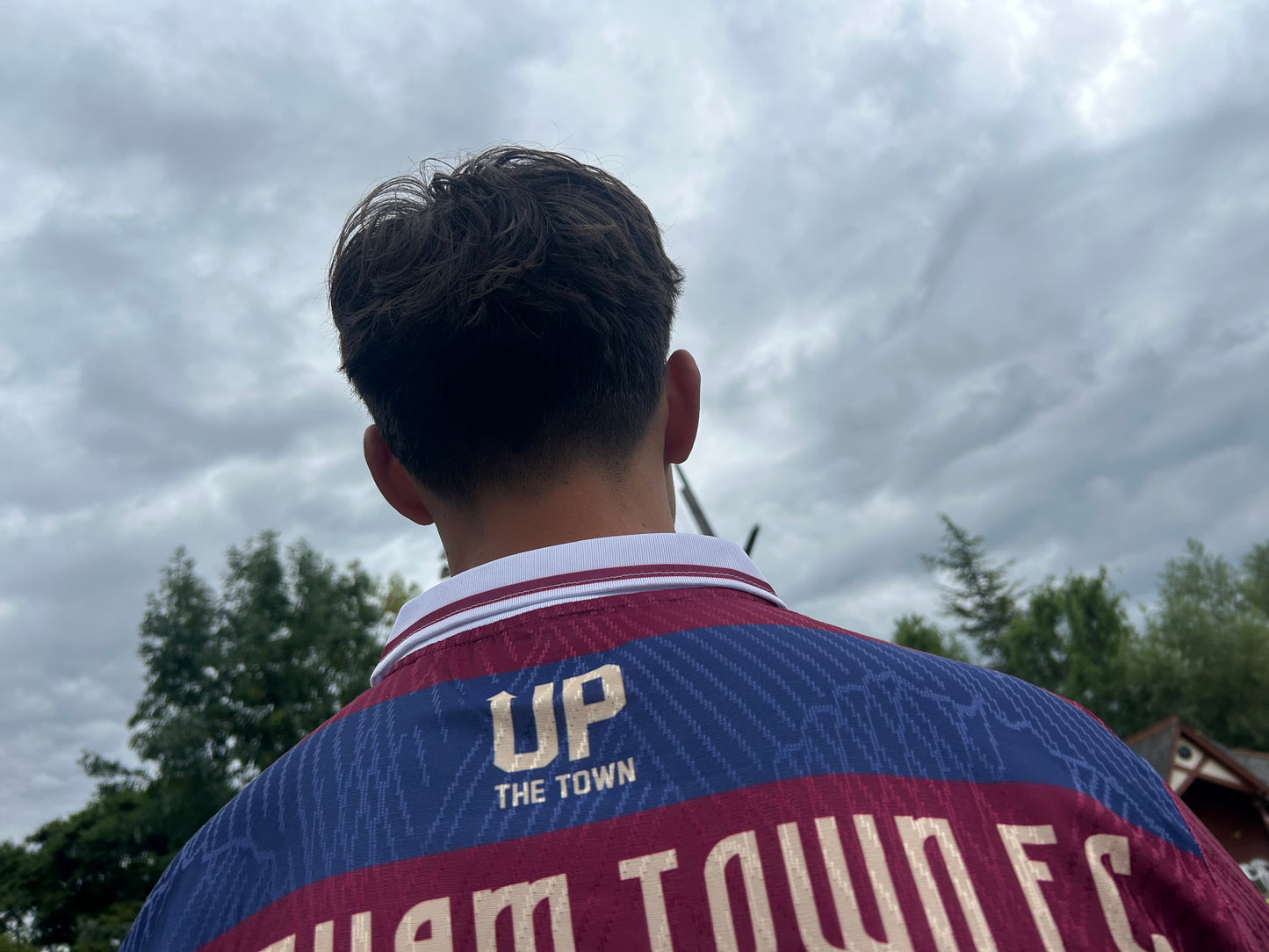 Feltham Town FC 2025/26 Away Shirt – Burgundy & Navy Hoops